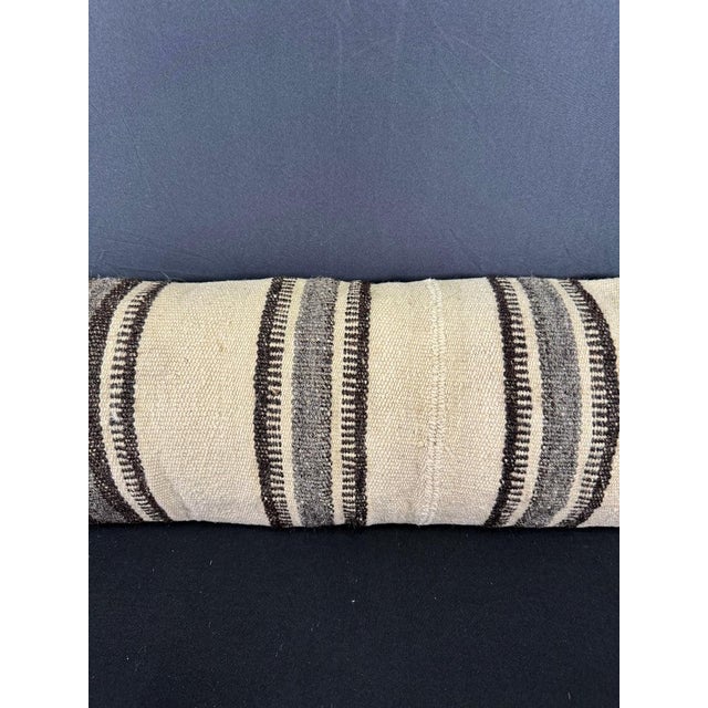 Contemporary Turkish Hemp Pillow Cushion Natural Beige Black Cushion Cover 12"x46" For Sale - Image 3 of 4
