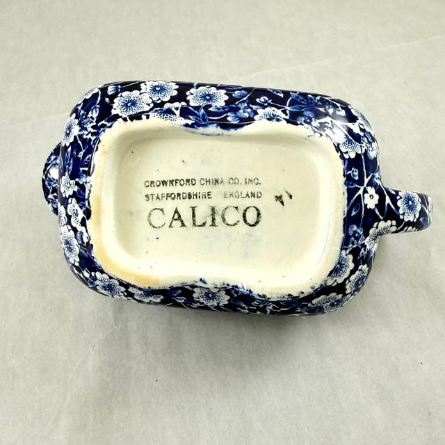 1940s Crownford China Blue Calico Gravy Boat & Underplate For Sale - Image 12 of 12