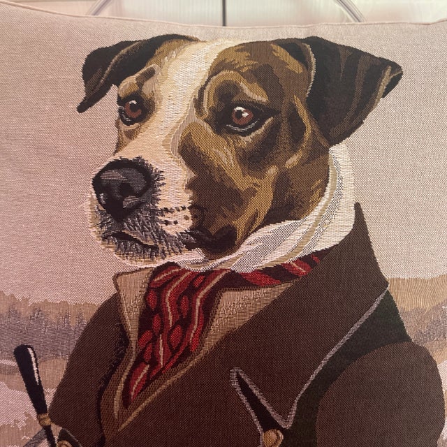 Contemporary Aristocratic Hunting Dog Tapestry Pillow For Sale - Image 3 of 6