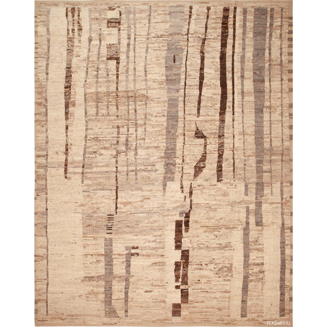Stunning Modern Ivory Earthy Tones Abstract Rug, Country of Origin: Central Asia, Circa date: Modern
