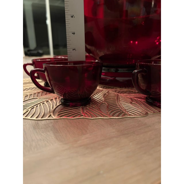 Vintage Royal Red Punch Bowl With Cups and Pedestal- 11 Pieces For Sale - Image 9 of 13