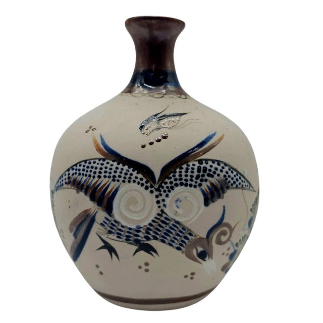 Late 20th Century VTG Tonala Vase Mexico Art Pottery Nahual Shapeshifter Cat Bird Signed 9.5" For Sale - Image 5 of 7