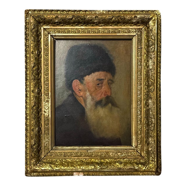 Vintage Portrait of Bearded Man Oil on Board For Sale