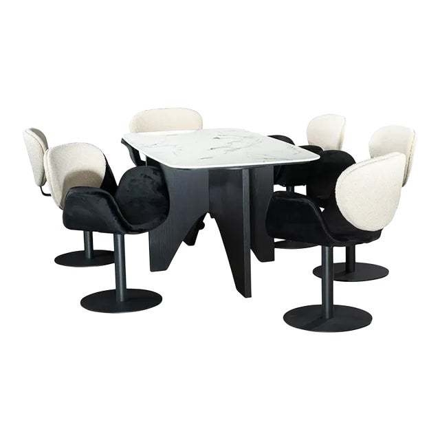 Finneas Rectangular Dining Table Set in Black and White For Sale