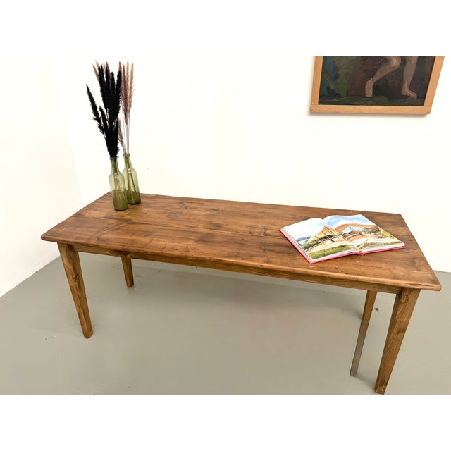 Wood Pine Farmhouse Table with Tapered Legs, 1950s For Sale - Image 7 of 18