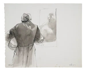 Ruth Schloss, Old Man in Front of a Mirror, 1990, Mixed Media Drawing on Paper