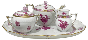 Pink Porcelain Apponyi Tea Set from Herend Hungary, 1960s, Set of 4