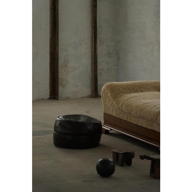 Vintage French Black Leather Pouf with Slouchy Form, 1960s For Sale - Image 6 of 18