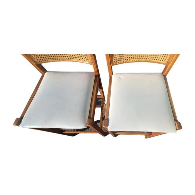 Set of 4 1970s Whitaker Furniture Oak With Cane Back and Leatherette Seat Bar Stools Chairish