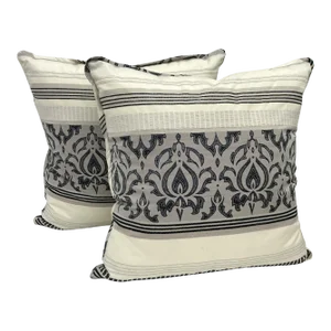 2000s Gray Damask Pattern Throw Pillows- a Pair