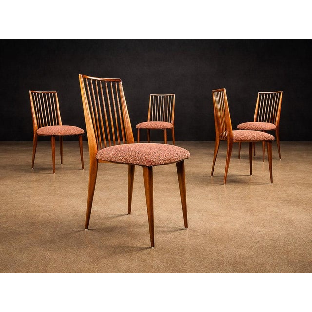 Red Rare Set of Six Dining Chairs by Joaquim Tenreiro in Caviúna Wood, Brazil, 1950s For Sale - Image 8 of 13
