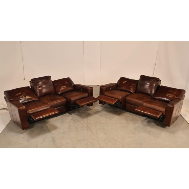 Soft Line Pair of 'Energia' Leather Power Reclining Sofas For Sale - Image 4 of 18