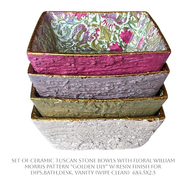 Fun set of travertine style stone bowls. Versatile! Food safe, wipe clean. Resin finish. Dimensions in photo. Boho Chic...