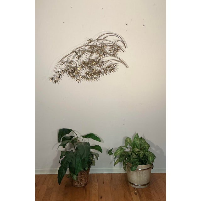 Gold Signed Curtis Jere Wall Sculpture Windswept Metal Bamboo Leaf, Circa 1970s For Sale - Image 8 of 12