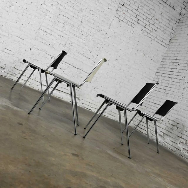 Metal Vintage Mid Century Modern Aluminum Steelcase Stacking Chairs Model #1278 1 White 3 Black Set of 4 For Sale - Image 7 of 13
