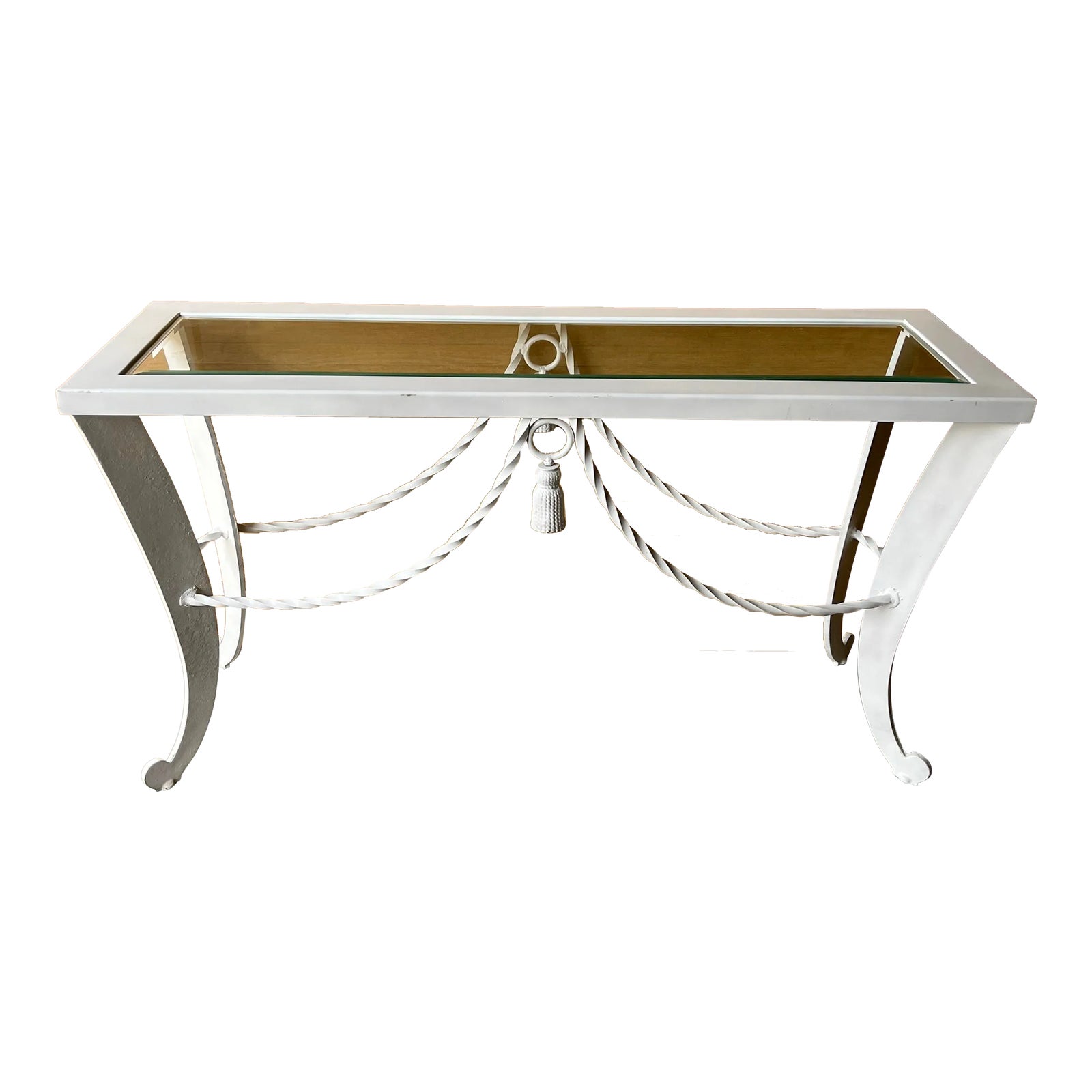 Late 20th Century Wrought Iron Faux Rope Console Table | Chairish