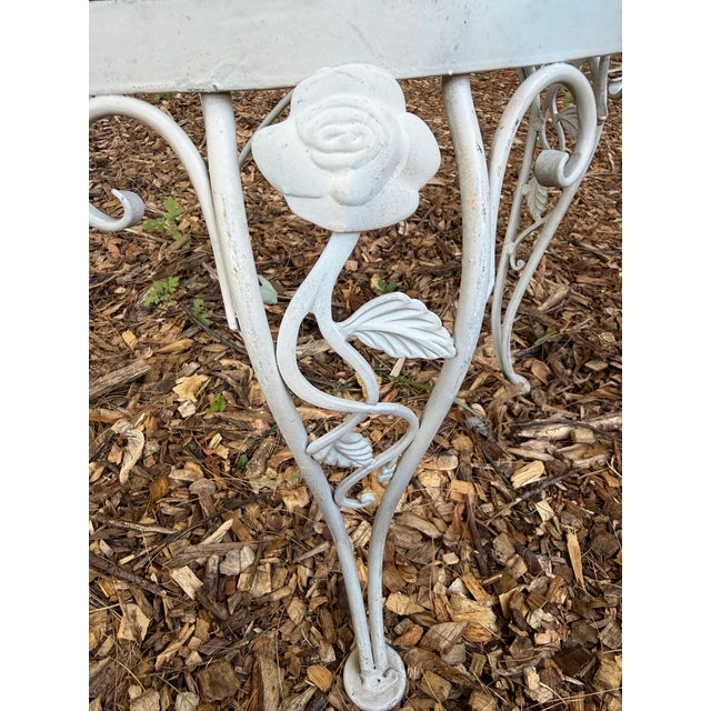Vintage Woodard Chantilly Rose Wrought Iron Side Chairs — Set of 3 | Original White / Grey Paint | Stamped Maker’s Mark For Sale - Image 12 of 12