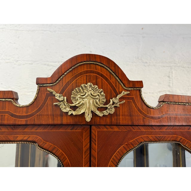 Mid 19th Century French Louis XV Style Ormolu-Mounted Walnut/Rosewood Vitrine Cabinet For Sale - Image 9 of 17