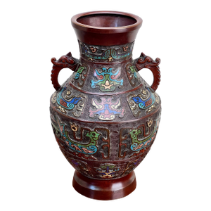 Antique Early 20th Century Japanese Bronze Champlevé Urn