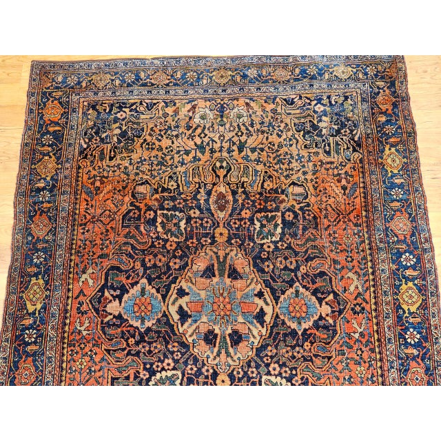Early 20th Century Persian Bidjar Rug, Hand-Knotted Wool, Medallion Geometric Pattern, Red & Blue, 5x7 For Sale - Image 13 of 18