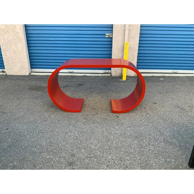 Mid Century Modern Waterfall Style Console Corvette Red For Sale - Image 4 of 5