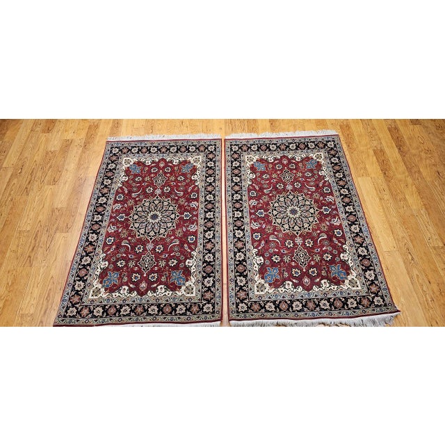 Vintage Persian Tabriz Area Rug, Hand-Knotted Wool & Silk, Floral Pattern, Pomegranate-Red & Navy, 3x5 For Sale - Image 14 of 18