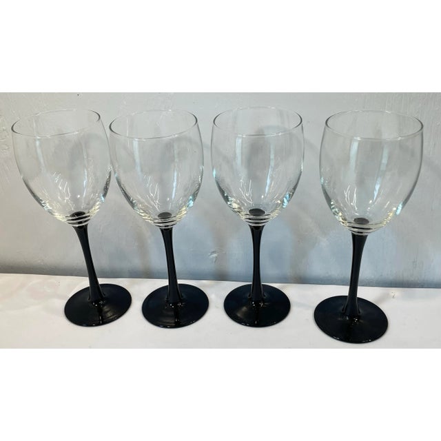Black Vintage Black Stem Wine Glasses - Set of Four For Sale - Image 8 of 8