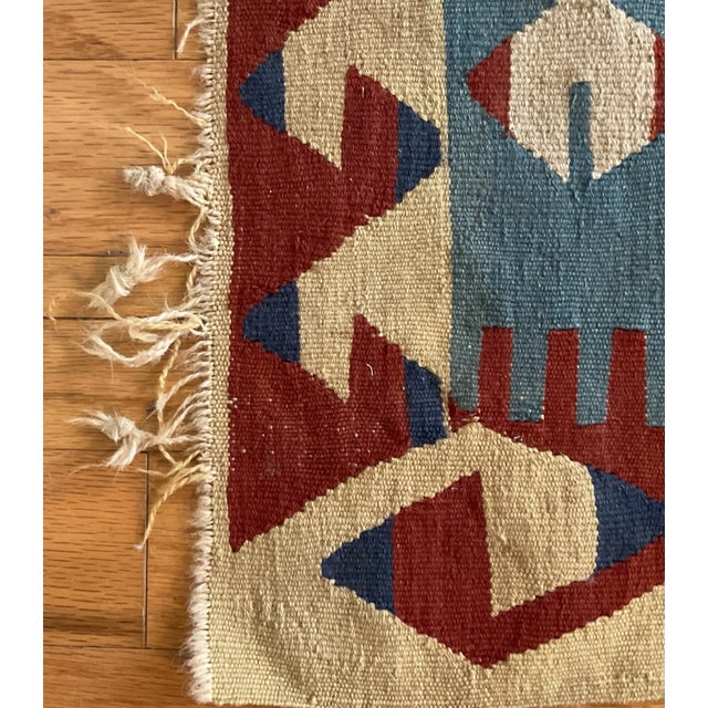 1960s Vintage Colorful Handmade Turkish Kilim Tribal Rug 64” X 43” For Sale - Image 10 of 12