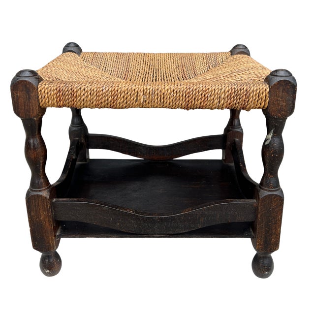 1940s 1940s English Country Oak and Rush Footstool For Sale - Image 5 of 9