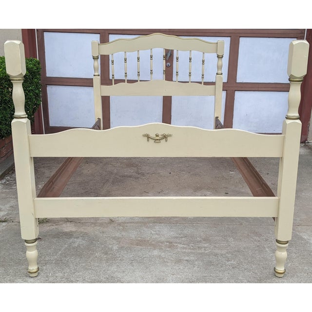 Vintage White and Gold French Provincial Twin Bed With Spindle Detailed