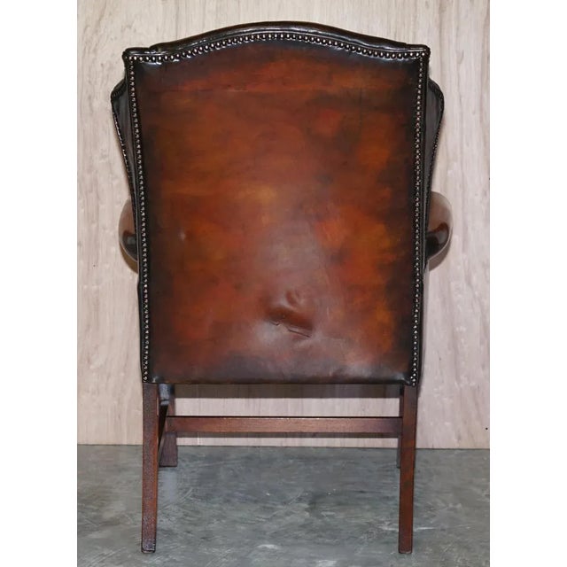 Set of Hand Dyed Brown Leather Chesterfield Wingback Armchairs For Sale - Image 17 of 18