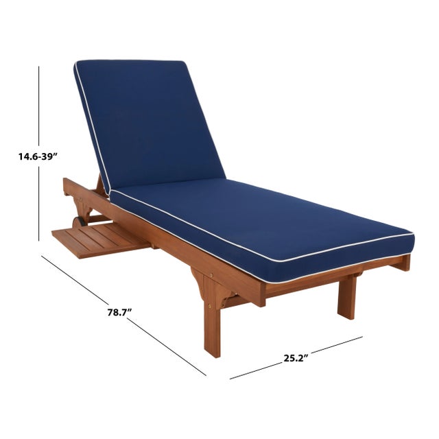 Newport Lounge Chair with Side Table - Natural/Navy with Contrast Piping For Sale In Philadelphia - Image 6 of 12