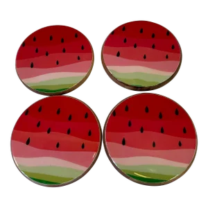 Vintage Watermelon Coasters With Wood Backs -Set of 4