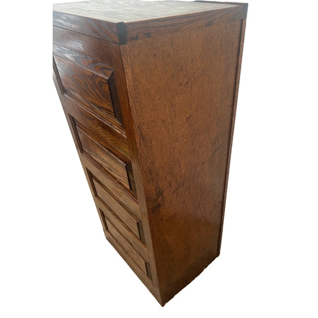 Vintage Tiger Oak File Cabinet Four Drawers One Locks Paneled Sides Legal Size For Sale - Image 12 of 12