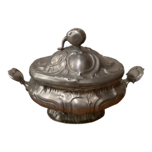 Antique 19th Century Rococo Style Pewter Tureen Angel Mark Germany