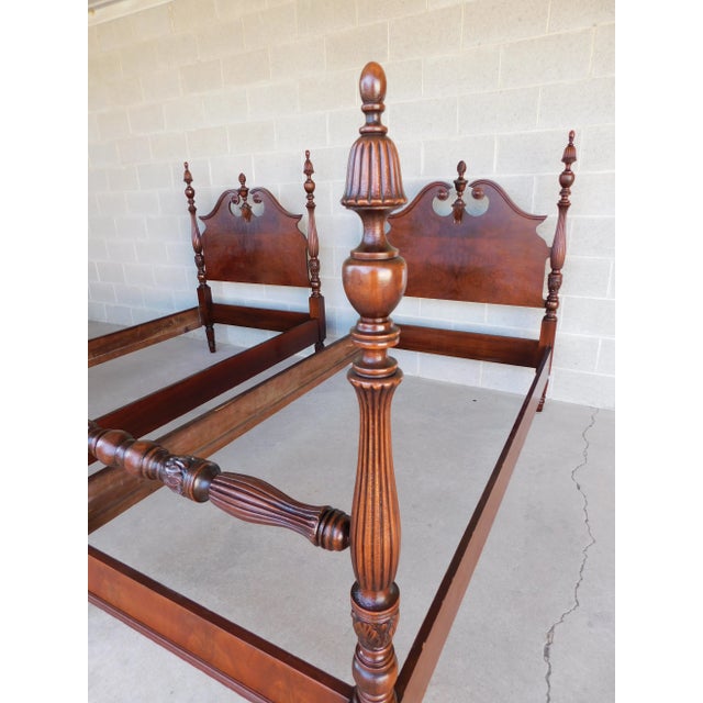 Antique Flame Mahogany Chippendale Style Bell Flower Finial Poster Beds - A Pair For Sale - Image 4 of 18