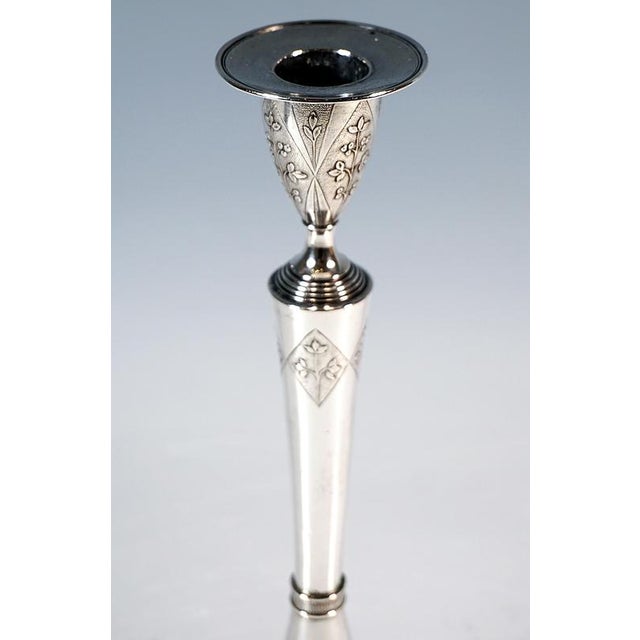 Empire Silver Candleholders with Floral Decor by Johann Gutmann, Vienna, Austria, 1804, Set of 2 For Sale - Image 4 of 8