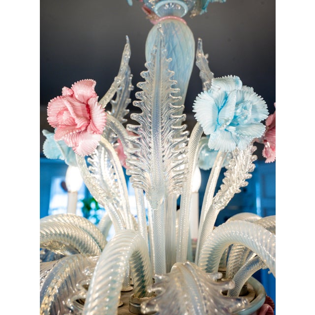 1977 Vetreria Artistica Stefano Murano 36” Pastel Opalescent Floral Chandelier For Sale - Image 9 of 17
