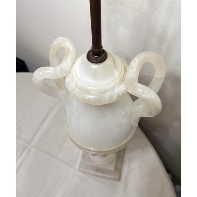 Antique Italian Hand Carved Alabaster Marble Stone Urn Style Electric Table Lamp For Sale In New York - Image 6 of 14