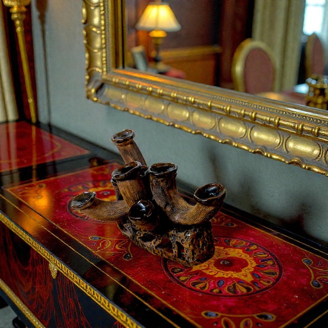 Sculpture Materials An Anamorphic 1970s Unsigned Brutalist Clay Sculpted Earth-Tone Menorah 9 Stick Candelabra For Sale - Image 7 of 8