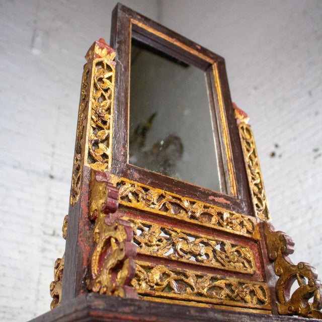 Wood Late 19th to 20th Century Indonesian Maduran Tabletop Jewelry Case or Vanity Mirror W/Chest For Sale - Image 7 of 18