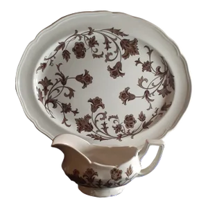 1930s Jg Meakin Ironstone England Pair of Platter & Gravy Boat Set- 2 Pieces