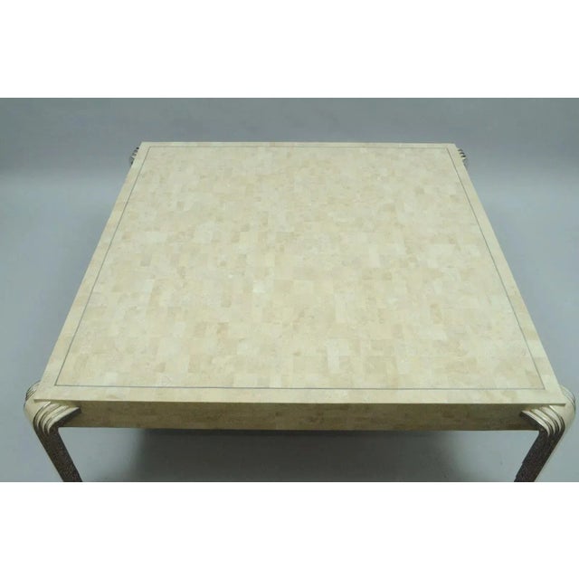 Oggetti Tavola by Oggetti Tessellated Stone Chrome Square Coffee Table Art Deco Form For Sale - Image 4 of 10