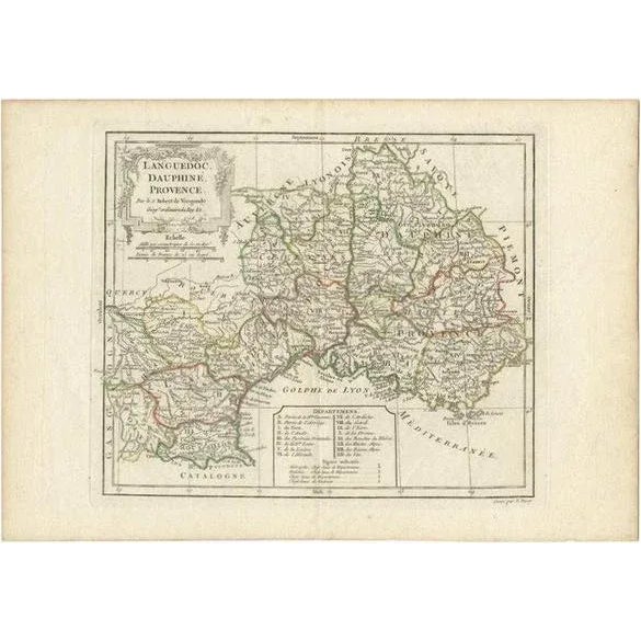 Antique Map of Southeastern France by Vaugondy, 1790s For Sale - Image 5 of 5