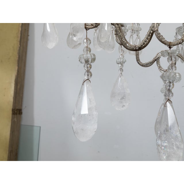 Italian Italian 1920s Rock Crystal Beaded Eight-Light Chandelier with Rosettes For Sale - Image 3 of 12