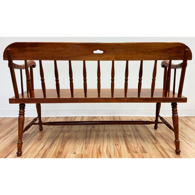 Mid 20th Century Vintage Amana Made Windsor Style Wood Spindle Back Bench For Sale - Image 5 of 12