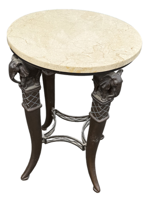 Marble Top & Metal Based End Table With Elephant Motif