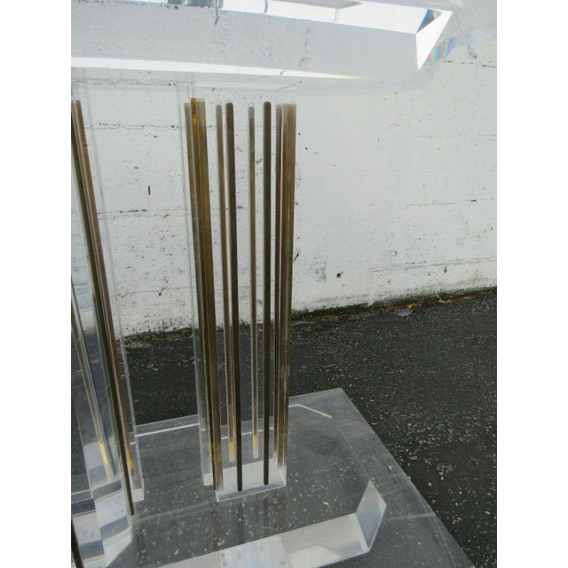 Mid Century Lucite Acrylic Plexiglass Brass Glass Top Desk Dining