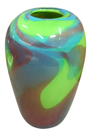 Vintage Hand Blown Colorful Glass Vase, Signed.