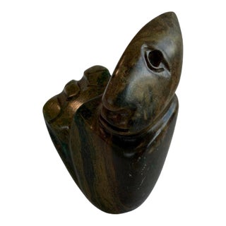 Vintage Hand-Carved Green Stone Abstract Figural Sculpture For Sale